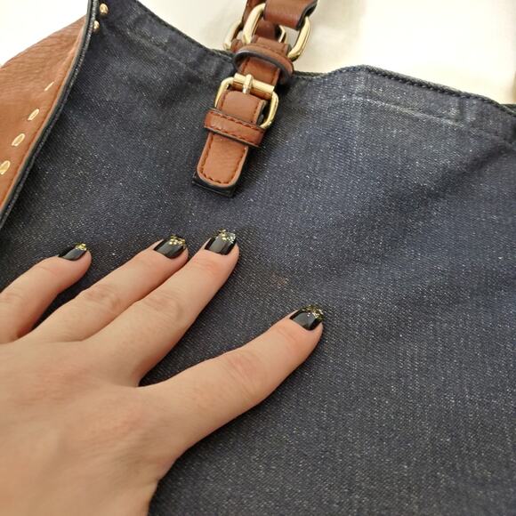 Black Rivet | Canvas Leather Riveted Shoulder Bag - Picture 6 of 13